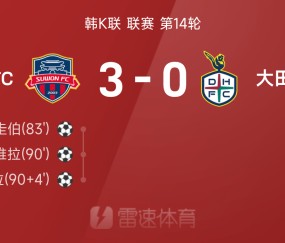 韩K联战报:奥利维拉梅开二度,水原FC3-0完胜大田市民